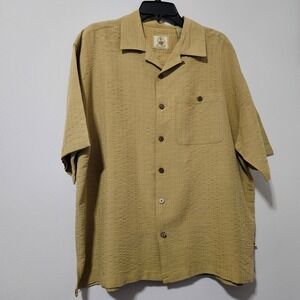 Joe Marlin Mens 2XL Tan Textured Grid Rayon Blend Short Sleeve Camp Shirt Khaki